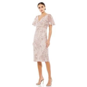 Mac Duggal Embellished Illusion Butterfly Sleeve Cocktail Midi Dress size 10 NWT